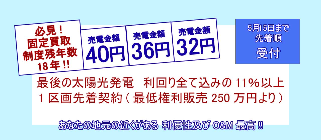 太陽光発電、利回り11%以上。1区画先着順販売